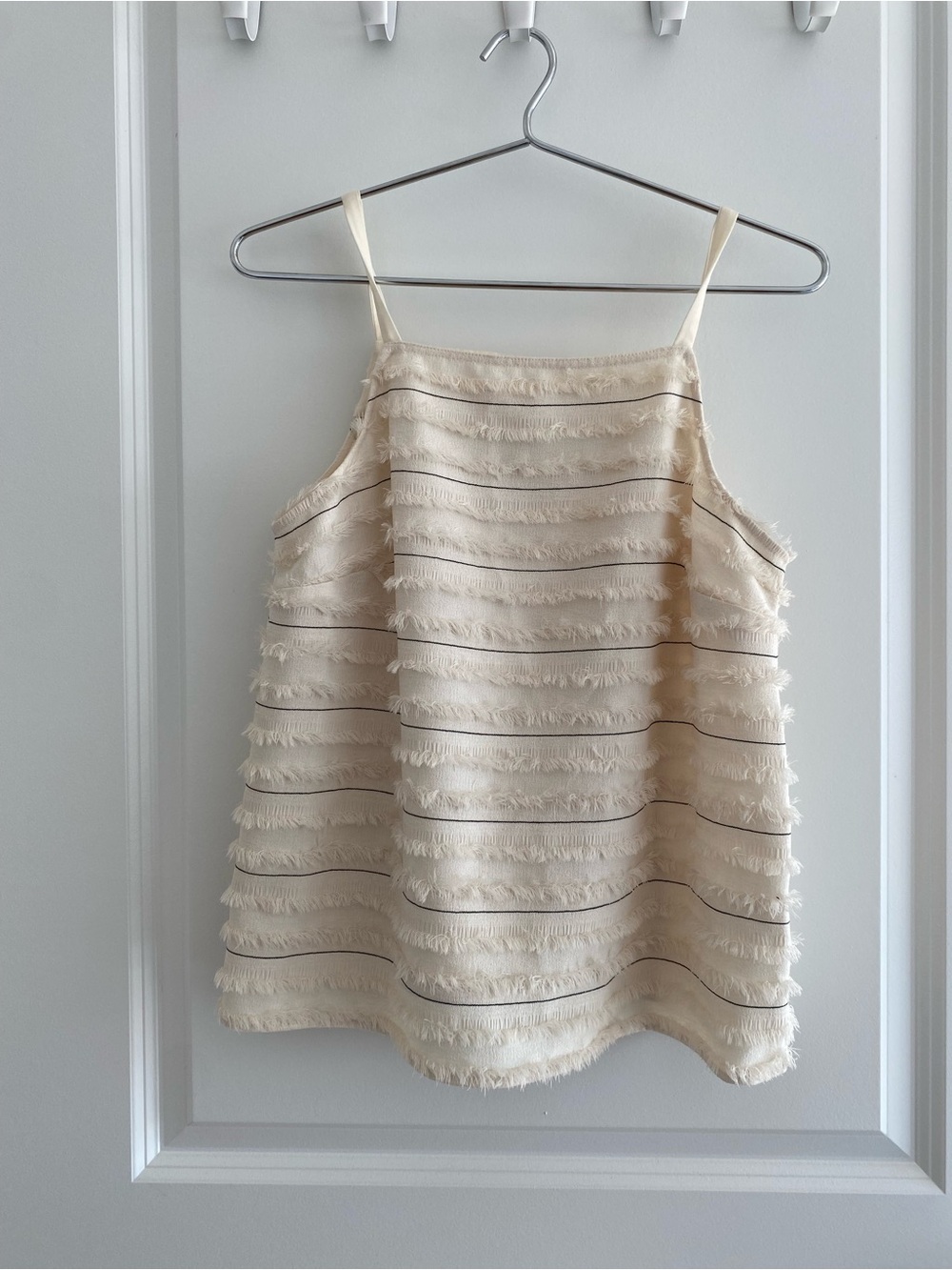 Anthropologie Cream Fringe Tank Top